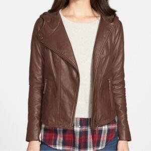 HINGE buttery soft leather brown hoodie zip up jacket size large